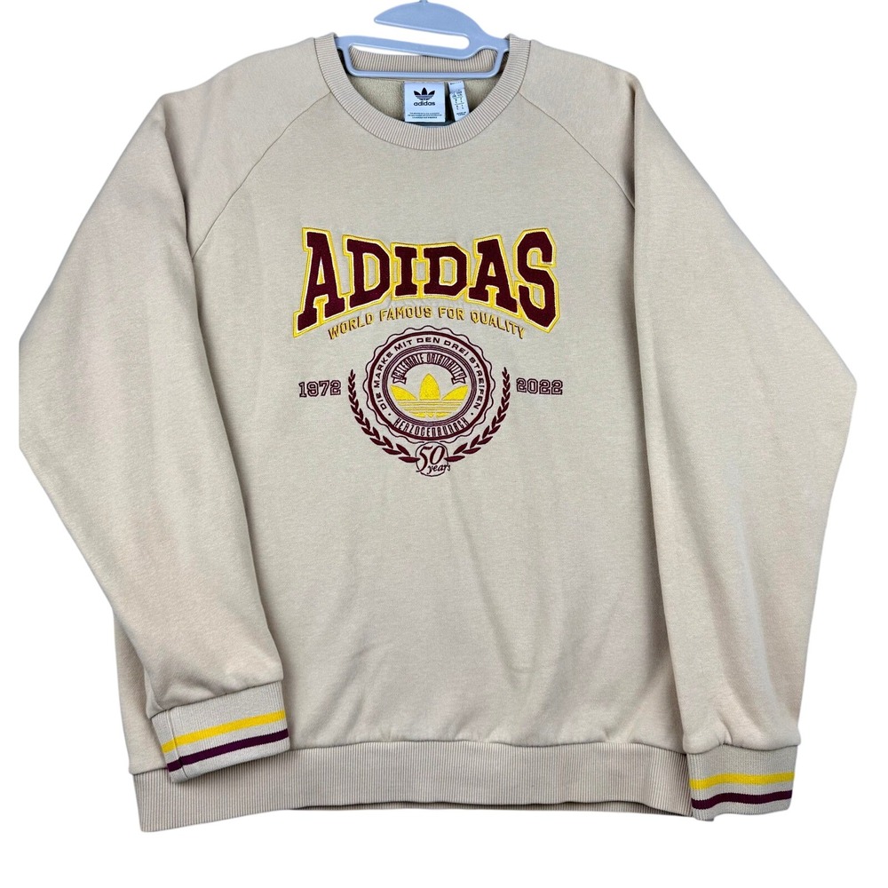 Adidas 50 Year Anniversary Sweatshirt Mens Large Tan Collegiate Trefoil Pullover
